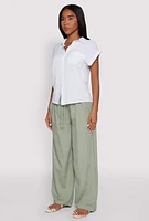 Womens Linen High Waisted Pants, Green, Size M