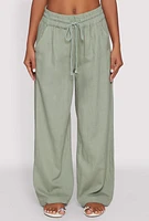 Womens Linen High Waisted Pants, Green, Size M