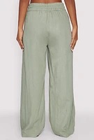 Womens Linen High Waisted Pants, Green, Size M