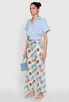 Womens Tropical Print Paper Bag Waist Pants, Multi, Size L