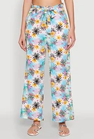 Womens Tropical Print Paper Bag Waist Pants, Multi, Size L