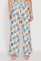 Womens Tropical Print Paper Bag Waist Pants, Multi, Size L