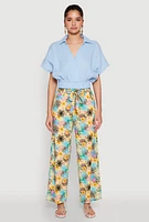 Womens Tropical Print Paper Bag Waist Pants, Multi, Size XL