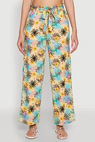 Womens Tropical Print Paper Bag Waist Pants, Multi, Size XL