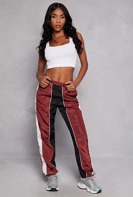 Womens Color Blocked Contrast Stripe Track Pants, Burgundy, Size L
