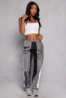 Womens Color Blocked Contrast Stripe Track Pants, Grey, Size M