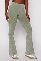 Womens Ribbed High Waist Flare Yoga Pants, Green, Size L