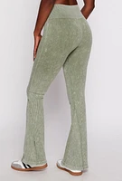 Womens Ribbed High Waist Flare Yoga Pants, Green, Size L