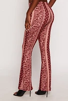 Womens Paisley Border Print High Waisted Flare Pants, Burgundy,