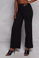 Womens Airy Crepe Knit Pull On Wide Leg Pants, Black, Size L