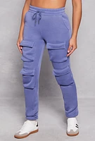 Womens Fleece Drawstring Double Cargo Pocket Joggers, L
