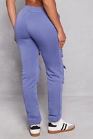 Womens Fleece Drawstring Double Cargo Pocket Joggers,