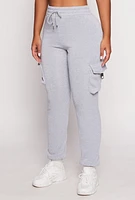 Womens Fleece Drawstring High Waist Cargo Pocket Joggers, Grey, Size M