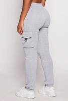 Womens Fleece Drawstring High Waist Cargo Pocket Joggers, Grey, Size M