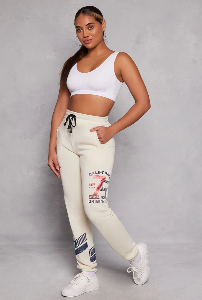 Womens High Waist Graphic Sweatpants, Khaki, Size M