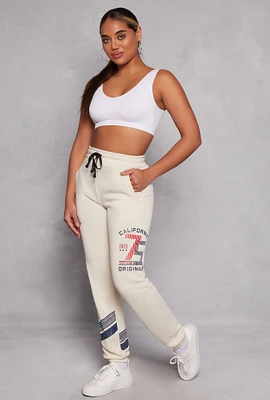 Womens High Waist Graphic Sweatpants, Khaki, Size M