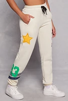 Womens High Waist Graphic Sweatpants, Khaki, Size M