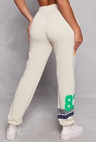 Womens High Waist Graphic Sweatpants, Khaki, Size M