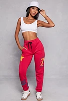 Womens High Waist Graphic Sweatpants, Pink, Size M