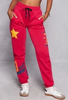 Womens High Waist Graphic Sweatpants, Pink, Size M