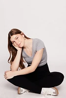 Womens Brushed Knit Shadow Stripe High Waist Leggings,