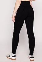 Womens Brushed Knit Shadow Stripe High Waist Leggings,