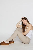 Womens Brushed Knit Shadow Stripe High Waist Leggings, Khaki,