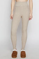 Womens Brushed Knit Shadow Stripe High Waist Leggings, Khaki, Size L