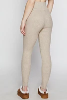 Womens Brushed Knit Shadow Stripe High Waist Leggings, Khaki,