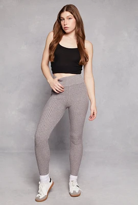 Womens Brushed Knit Shadow Stripe High Waist Leggings, Grey, Size M