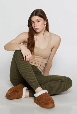 Womens Brushed Knit Shadow Stripe High Waist Leggings,