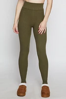 Womens Brushed Knit Shadow Stripe High Waist Leggings,