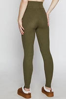 Womens Brushed Knit Shadow Stripe High Waist Leggings,