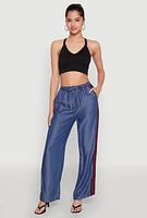 Womens Chambray Varsity Stripe Pants, Blue, Size XL