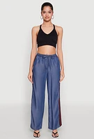 Womens Chambray Varsity Stripe Pants, Blue, Size XL