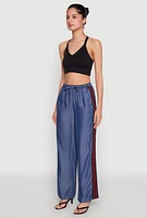 Womens Chambray Varsity Stripe Pants, Blue, Size L