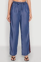 Womens Chambray Varsity Stripe Pants, Blue, Size XL
