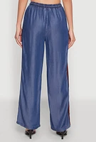 Womens Chambray Varsity Stripe Pants, Blue, Size XL