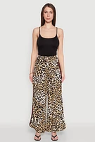 Womens Varsity Stripe Leopard Print Pants, Brown,