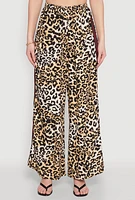 Womens Varsity Stripe Leopard Print Pants, Brown,