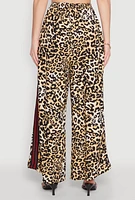 Womens Varsity Stripe Leopard Print Pants, Brown,