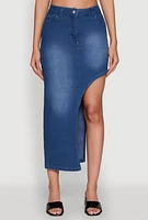 Womens Asymmetrical Denim Maxi Skirt, Blue, Size M
