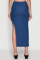 Womens Asymmetrical Denim Maxi Skirt, Blue, Size M