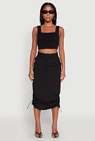 Womens Toggle Drawstring Nylon Cargo Skirt, Black, Size L