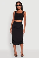 Womens Toggle Drawstring Nylon Cargo Skirt, Black, Size L