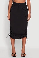 Womens Toggle Drawstring Nylon Cargo Skirt, Black, Size L