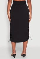 Womens Toggle Drawstring Nylon Cargo Skirt, Black, Size L