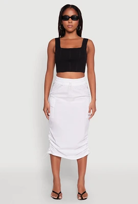 Womens Toggle Drawstring Nylon Cargo Skirt, White, Size L