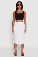 Womens Toggle Drawstring Nylon Cargo Skirt, White, Size L