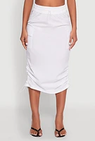 Womens Toggle Drawstring Nylon Cargo Skirt, White, Size L